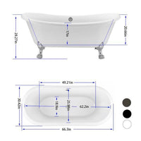 Mokleba 67 in. Acrylic Freestanding Oval Double Slipper Clawfoot Bathtub in White - $440