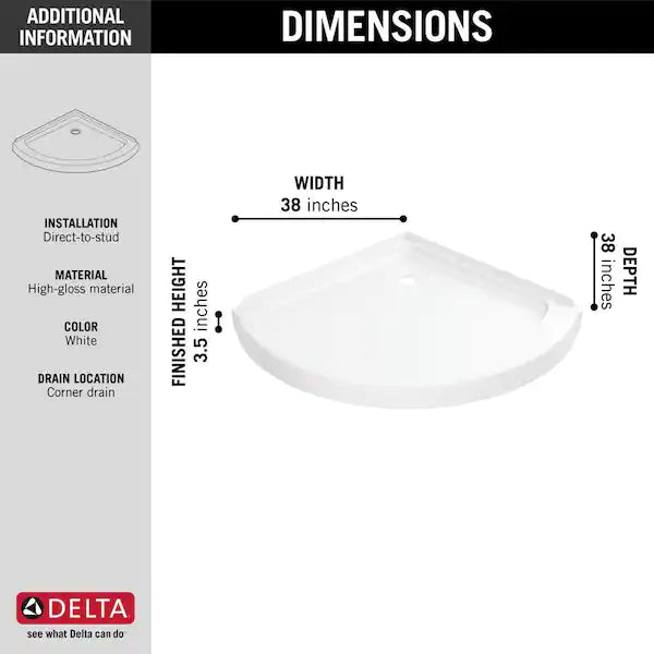 Delta Foundations 38 in. L x 38 in. W, Corner Shower Pan Base, Corner
