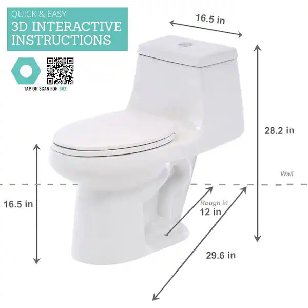 Glacier Bay 1-piece 1.1 GPF/1.6 GPF High Efficiency Dual Flush Elongated Toilet - $125