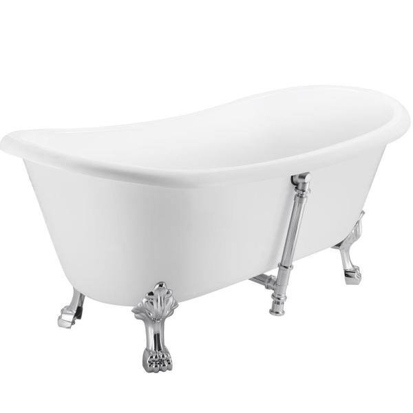 Mokleba 67 in. Acrylic Freestanding Oval Double Slipper Clawfoot Non-Whirlpool Bathtub in White - $480