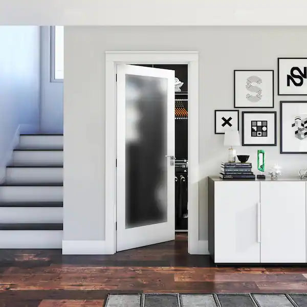 eightdoors 36" x 80" x 1-3/8" 1-Lite Solid Core Frosted Glass Shaker Primed Wood Door - $190